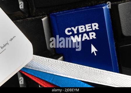 Cyber war concept: black computer keyboard with text Cyber Attack Stock Photo