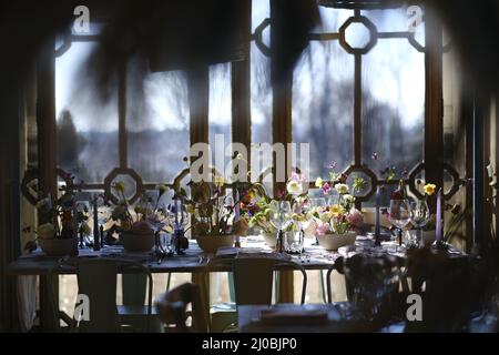 flower arrangement on a table for event Stock Photo