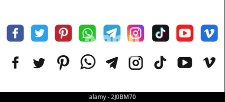 Social media logo. Social media logo set. Popular social media. Stock Vector