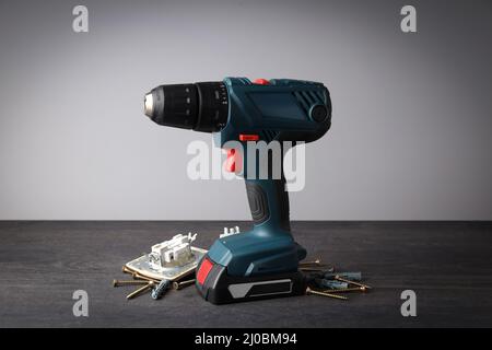 Concept of electrician or electrical tools on wooden table Stock Photo