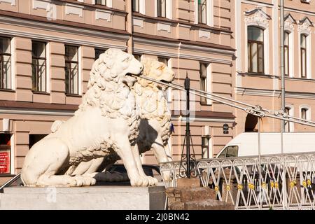 Lions on Lion bridge in St. Petersburg Stock Photo