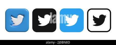 Twitter logo. Twitter 3d logo. Twitter icon set.  Stock Vector