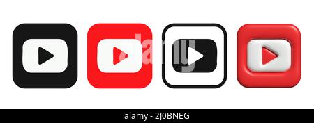 Youtube 3d logo. Youtube logo. Play button 3d.  Stock Vector