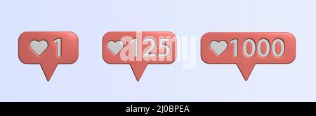 Like in social media counter. 3d vector. likes on chat button.  Stock Vector