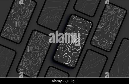 Smartphone Navigation Screen Topography App Mockup Template Stock Vector