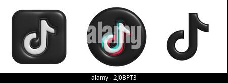 Tiktok. Tiktok logo 3d. Tiktok social media. Icon set.  Stock Vector