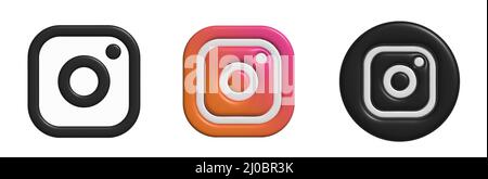 Instagram logo. Instagram 3d logo. Instagram set.  Stock Vector