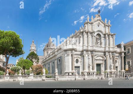Piazza del Duomo in Catania with Cathedral of Santa Agatha in Catania in Sicily, Italy Stock Photo
