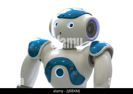 Small robot with human face and body. AI Stock Photo