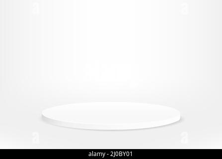 Empty round pedestal. White circle awarded winner podium, luxury goods promotional display on white gradient background. Vector Stock Vector