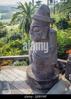Monastery stone idol at Sanbanggulsa buddhist temple at Sanbangsan of Jeju island Korea Stock Photo
