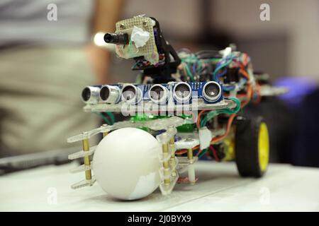 Self-made robot by student Stock Photo