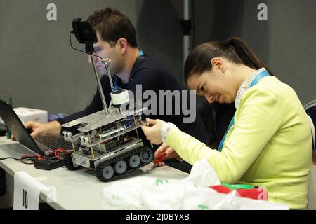 Self-made robot by student Stock Photo
