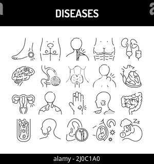 Diseases color line icons set. Pictograms for web page Stock Vector