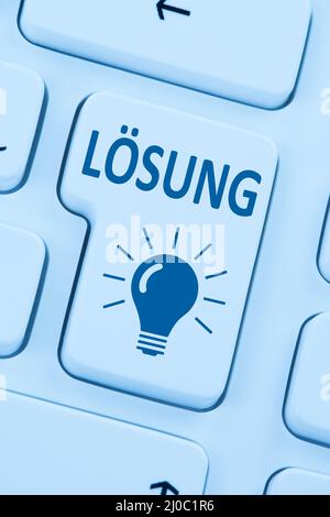Find solution problem conflict button computer blue online web Stock Photo