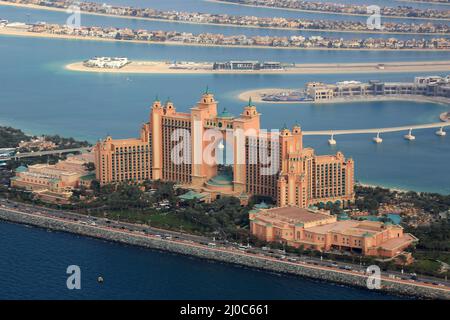 Dubai Atlantis Hotel The Palm Palm Island aerial view aerial photo Stock Photo