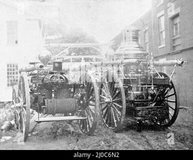 American electic and steam powered fire engines; Black and white photograph taken circa 1890s Stock Photo