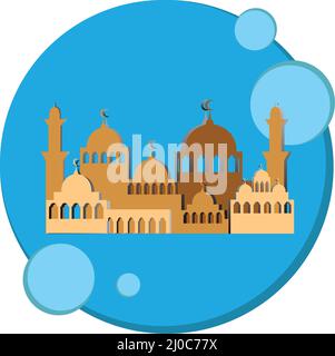 Mosque in papercut vector style illustration with blue background to celebrate ramadhan. best use for greeting card, flyer, clipart, ramadhan event co Stock Vector