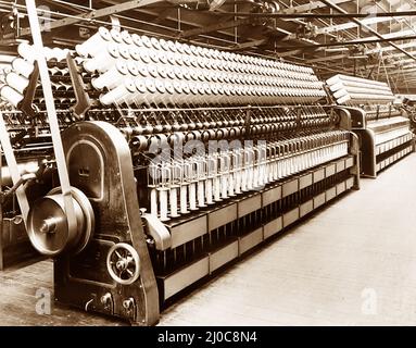 Cone Roving machines in a woollen mill in Bradford, Yorkshire, late Victorian period Stock Photo