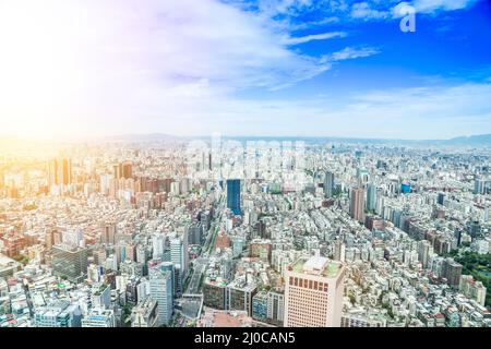 Asia Business concept for real estate and corporate construction - panoramic modern cityscape building bird eye aerial view unde Stock Photo