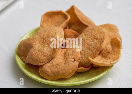 A plate of crispy Thai tapas, fried shrimp chips Stock Photo