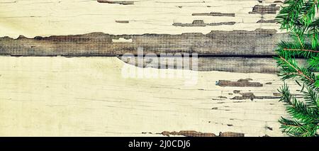 New Year's background. Fluffy branches of a Christmas tree and a Christmas bell. Stock Photo