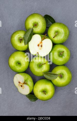 Apples apple green fruit slate fruit portrait from above Stock Photo