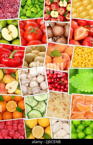 Fruit and vegetables fruits background from above portrait apple tomatoes oranges lemon Stock Photo