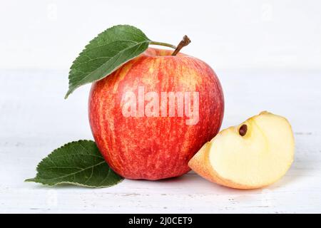 Apple red fruit fruit on wooden plate Stock Photo