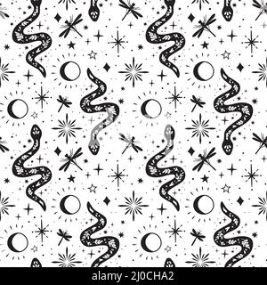 Boho celestial snake mystical seamless pattern. Vector Stock Vector