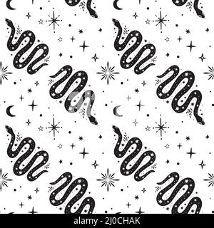 Boho celestial snake mystical seamless pattern. Vector Stock Vector