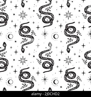 Boho celestial snake mystical seamless pattern. Vector Stock Vector