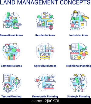 Land management concept icons set Stock Vector
