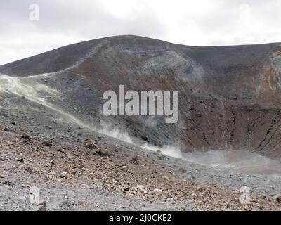 Fumaroles and the great crater of Vulcano, Aeolian Islands, Italy Stock Photo