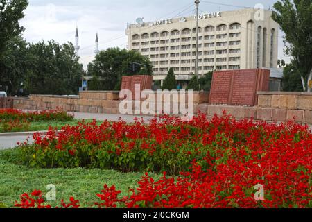 Borborduk Mechit Mosque and Hotel Dostuk, Bishkek, Kyrgyzstan Stock Photo