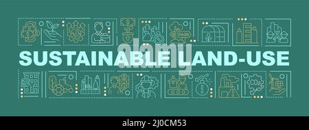 Sustainable human use of land word concepts dark green banner Stock Vector