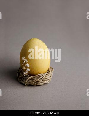 Easter egg wiyh flowers. Easter food composition and space for a text Stock Photo