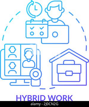 Hybrid work blue gradient concept icon Stock Vector