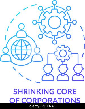 Shrinking core of corporations blue gradient concept icon Stock Vector