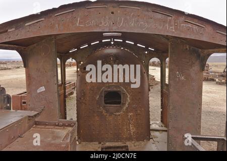 Train cemetery, Salar de Uyuni, Bolivia, South America Stock Photo