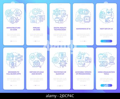 Macro trends blue gradient onboarding mobile app screen set Stock Vector