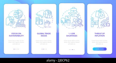 Macro economy trends blue gradient onboarding mobile app screen Stock Vector