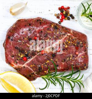 Meat steak raw beef square from top Stock Photo