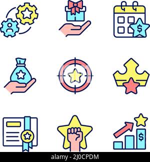 Incentive compensation pixel perfect RGB color icons set Stock Vector