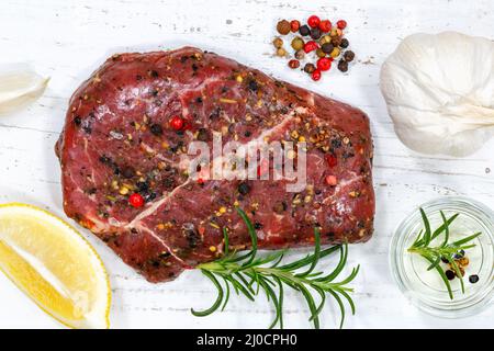 Meat steak raw beef from above Stock Photo