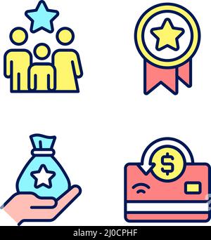 Cash awards pixel perfect RGB color icons set Stock Vector