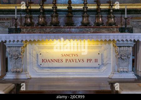 Tomb of St John Paul II in Chapel of St. Sebastian in Italian