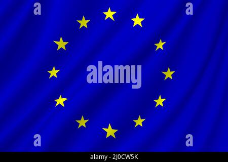 European Union flag, official colors and proportion correctly. Illustration. Flag with ripples. Stock Photo