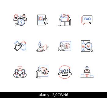 Recruiting and hiring employees - line design style icons Stock Vector