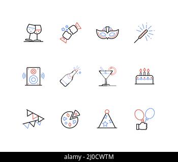Birthday party decoration - line design style icons Stock Vector